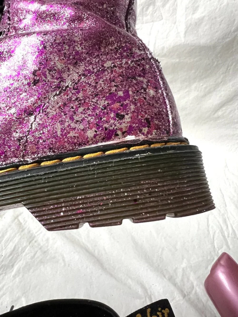 Dr Martens Boots 1460 Y metallic purple pink leather youth size 6 combat zip up
